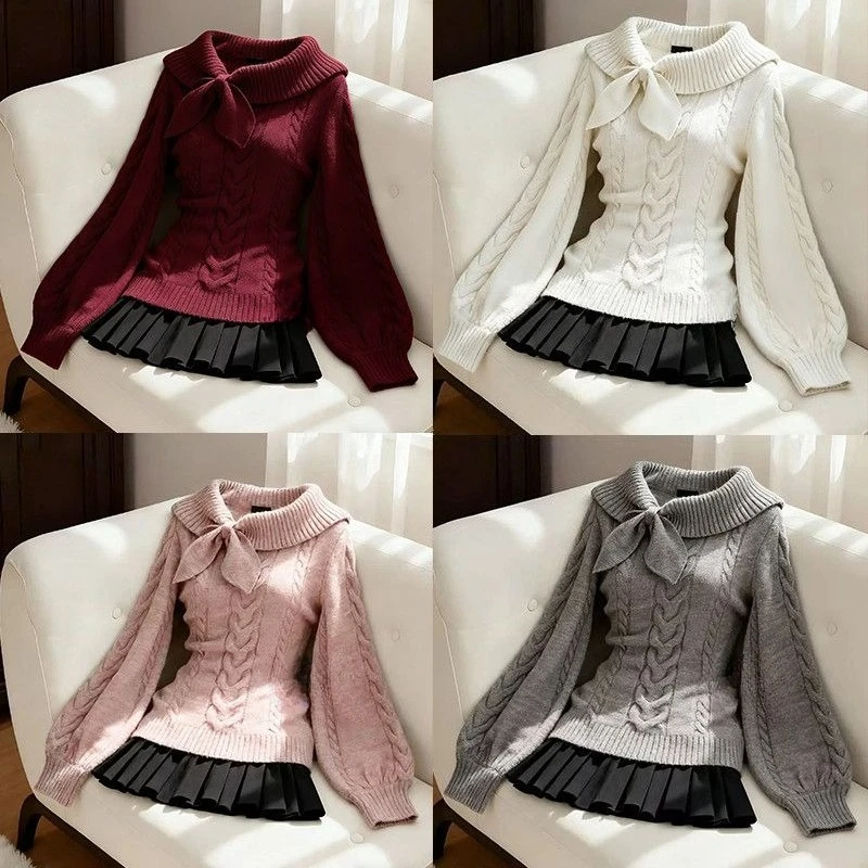 Japanese Sweet Preppy Style Skirt Set Women Y2k Cute Knitted Sweater + High Waist Mini Skirt Spring Kawaii Fashion 2 Piece Set
