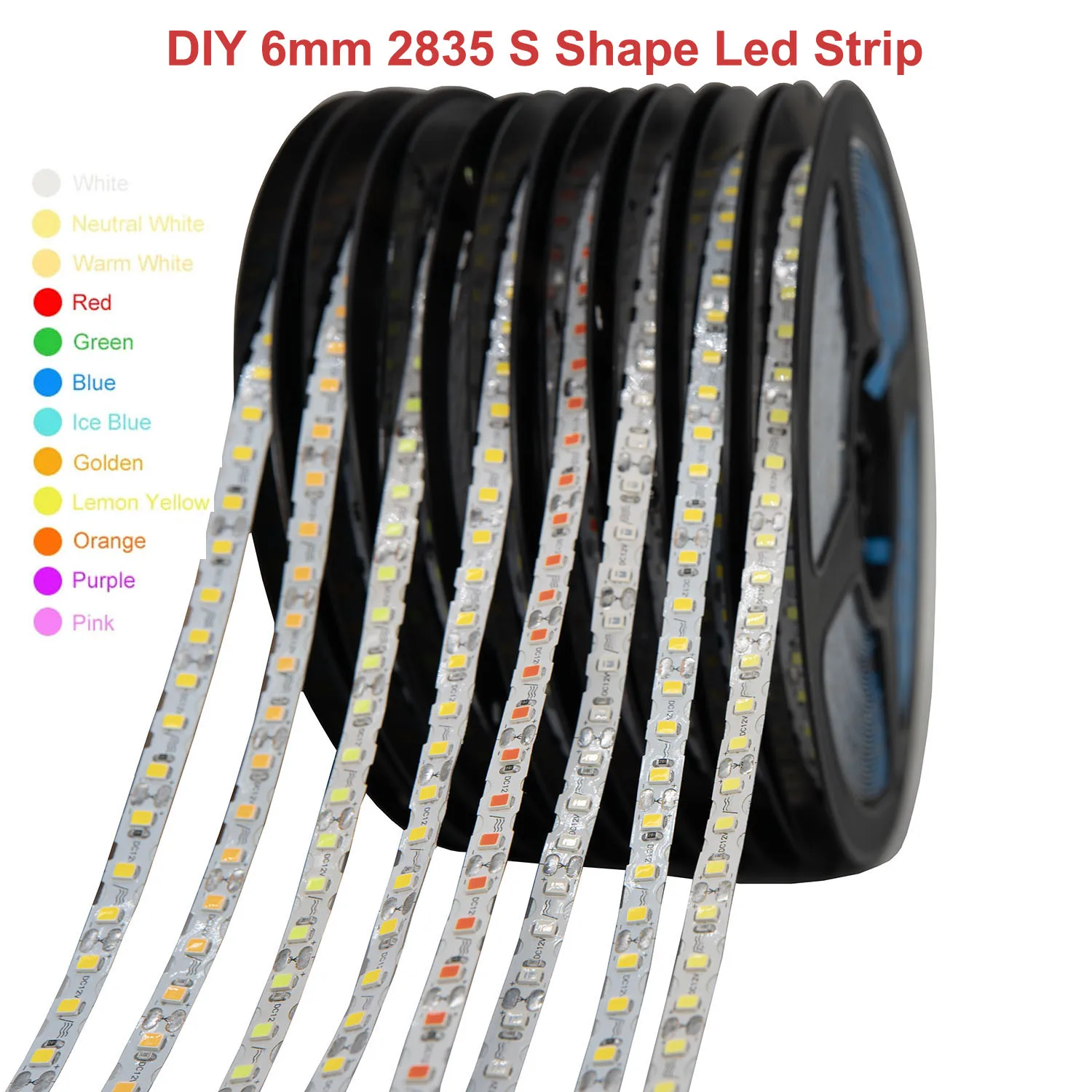 

DC12V S Shape LED Strip 6mm Width Bendable 2835SMD 120LED/m Flexible Foldable String Light DIY Neon Sign Letter 12Color 1m-100m