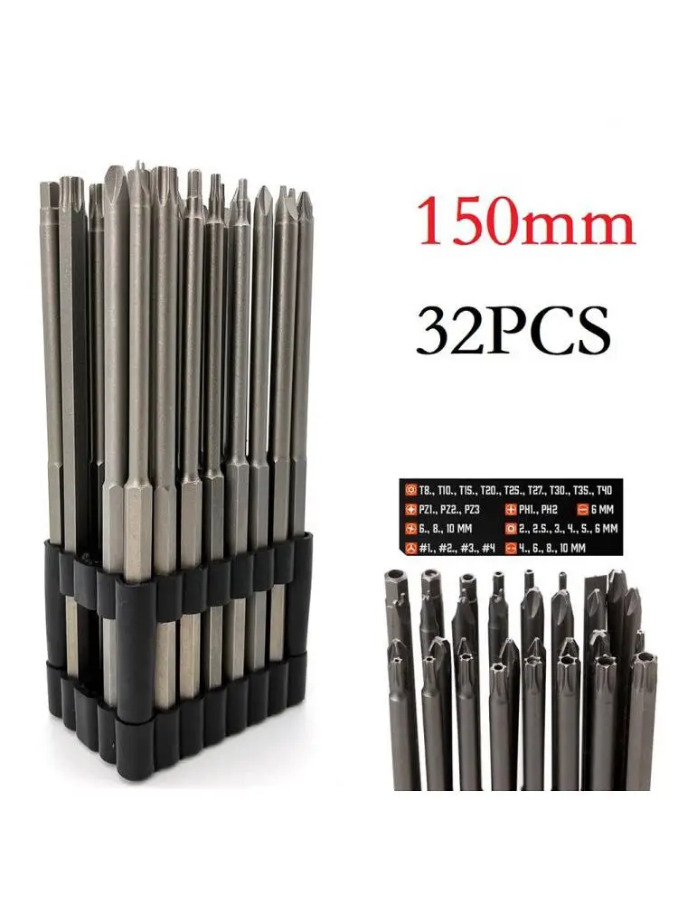 32 pièces 150mm de Long Torxs clé inviolable tournevis forets clé tournevis forets jeu d'embouts de tournevis étendus