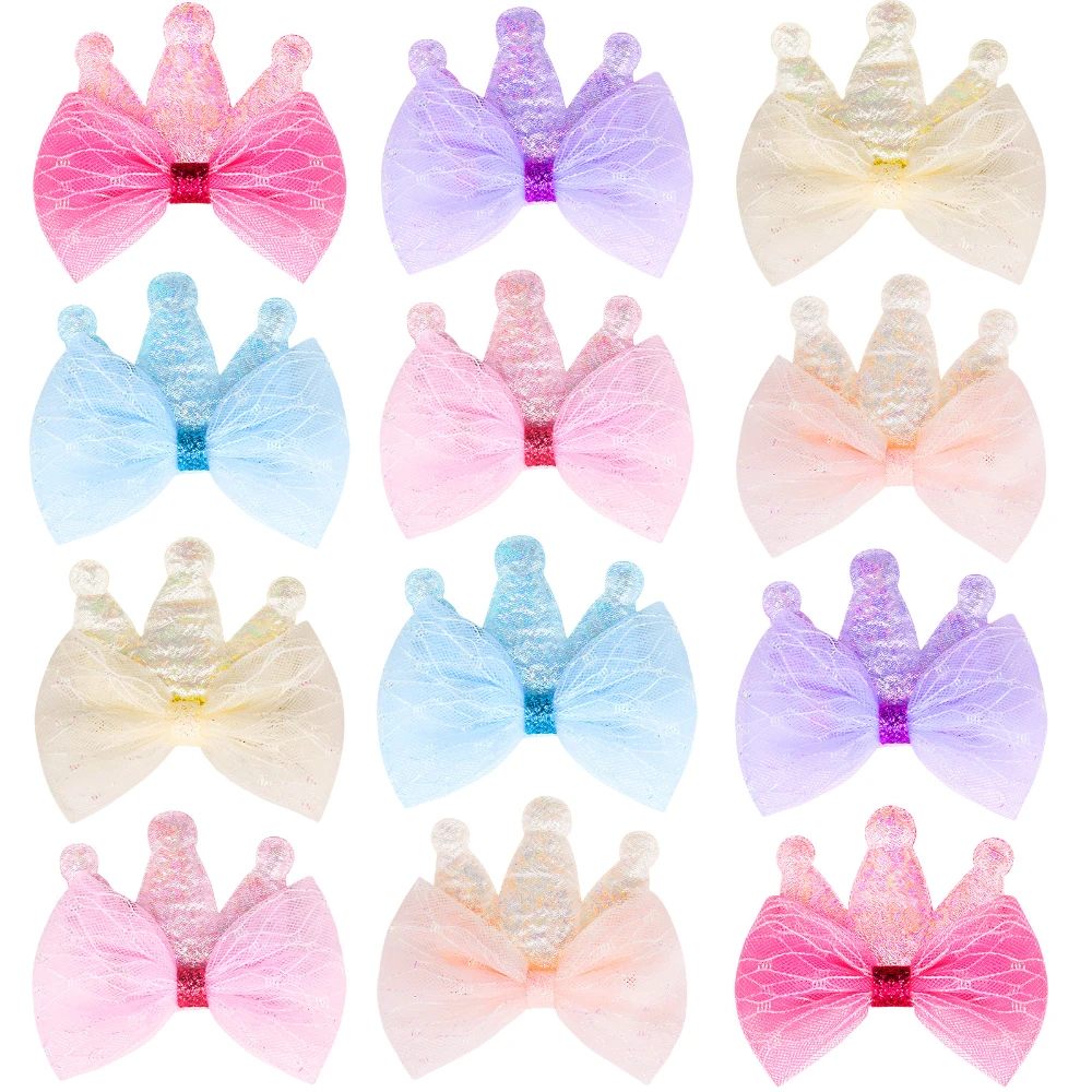 100pcs New Lace Pet Bowties Hair Clip Princess Crown Various Dream Colours Pet Accessories for Medium Small Dog Cat Pet Supplies