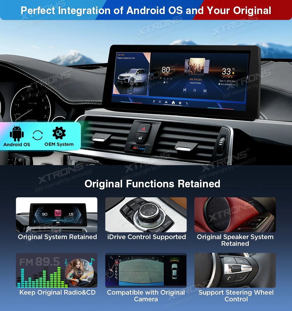 XTRONS 12.3'' Android 14 For BMW 3 4 Series F30 F31 F32 F33 F34 F36 M3 F80 M4 F82 NBT/CIC 2013-2016 LHD Car Radio Carplay Player