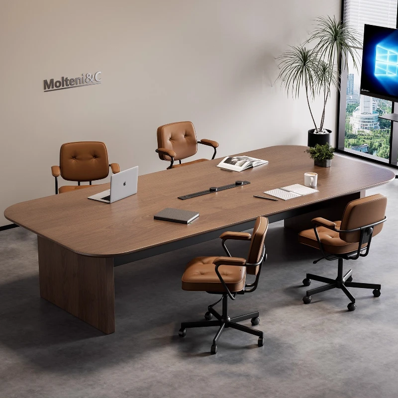 

Современный офисный стол, овальный конференц-стол из массива дерева с креслами для переговоров, длинный деревянный стол для конференц-зала, скандинавская мебель