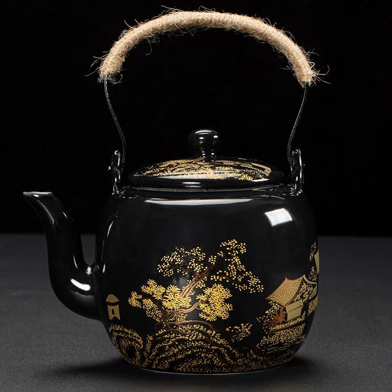 Large‑Capacity Blue‑Glaze Ceramic Bail‑handle Teapot With Filter Japanese‑Style Household Tea Pot