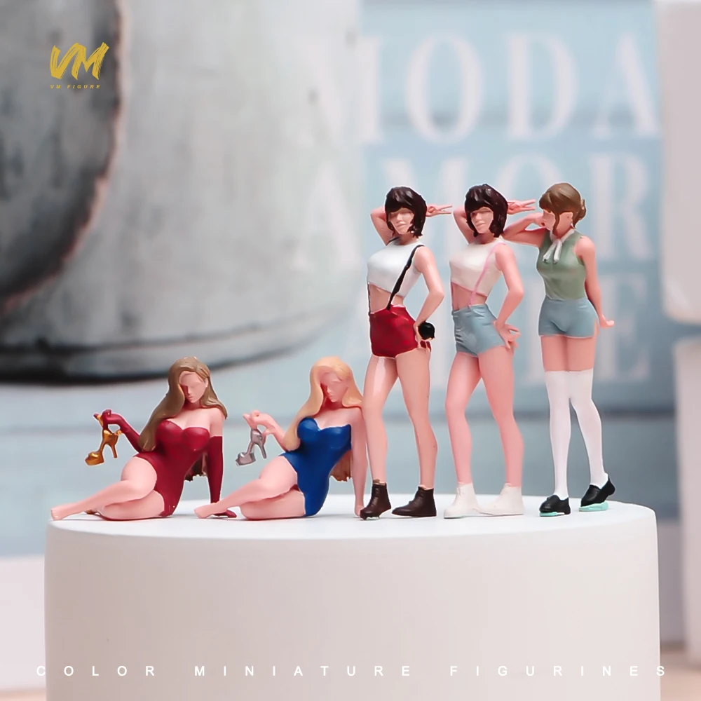 Painted Miniatures 1/18 1/24 1/43 1/64 1/87 Sunshine Girl High Heels Short Skirt Beauty Figure Scene Props View Vehicle Decor