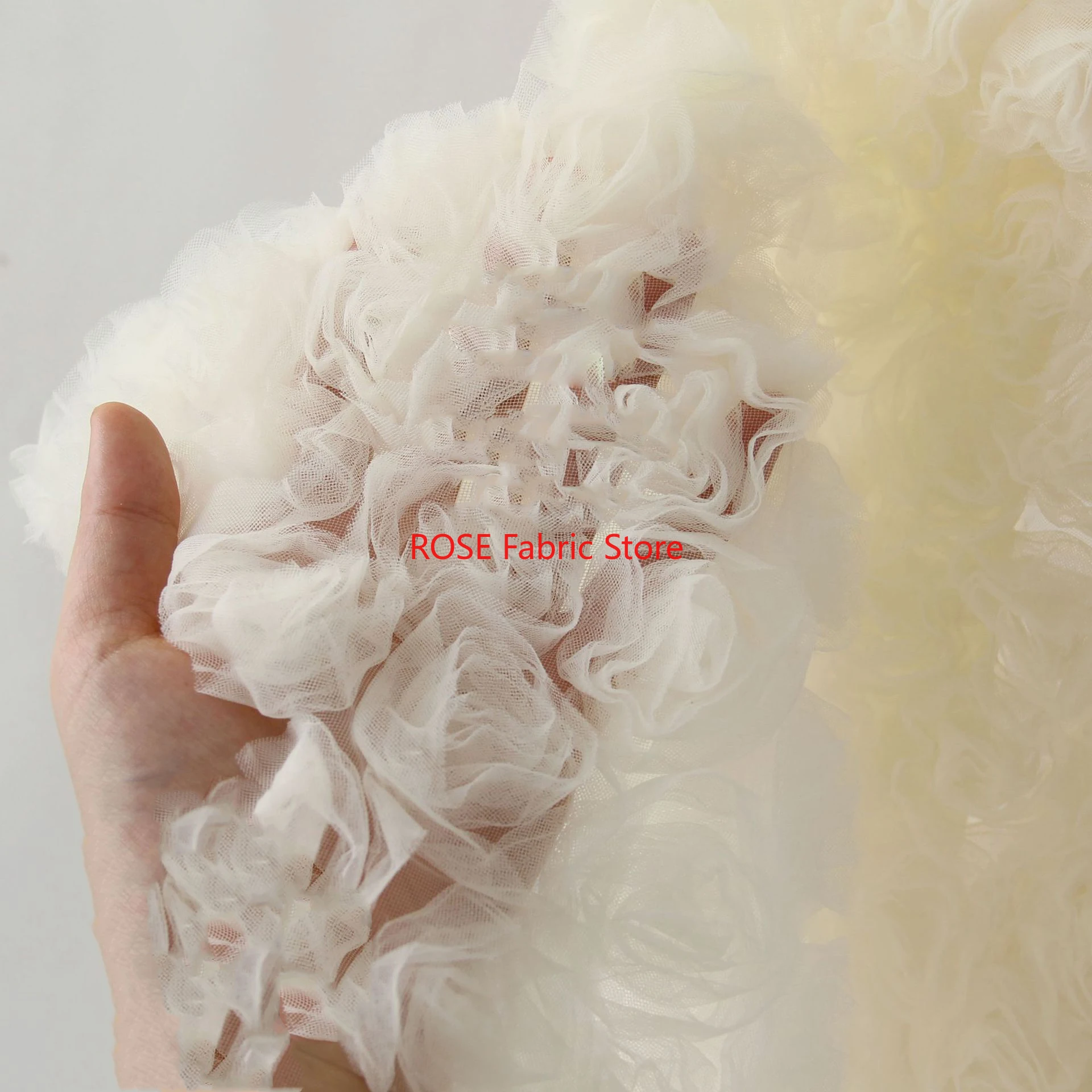 

1 yard 3D Rose Bubble Mesh Embroidered Fabric Fluffy Dress Skirt Diy Sewing Fashion Designer Fabric