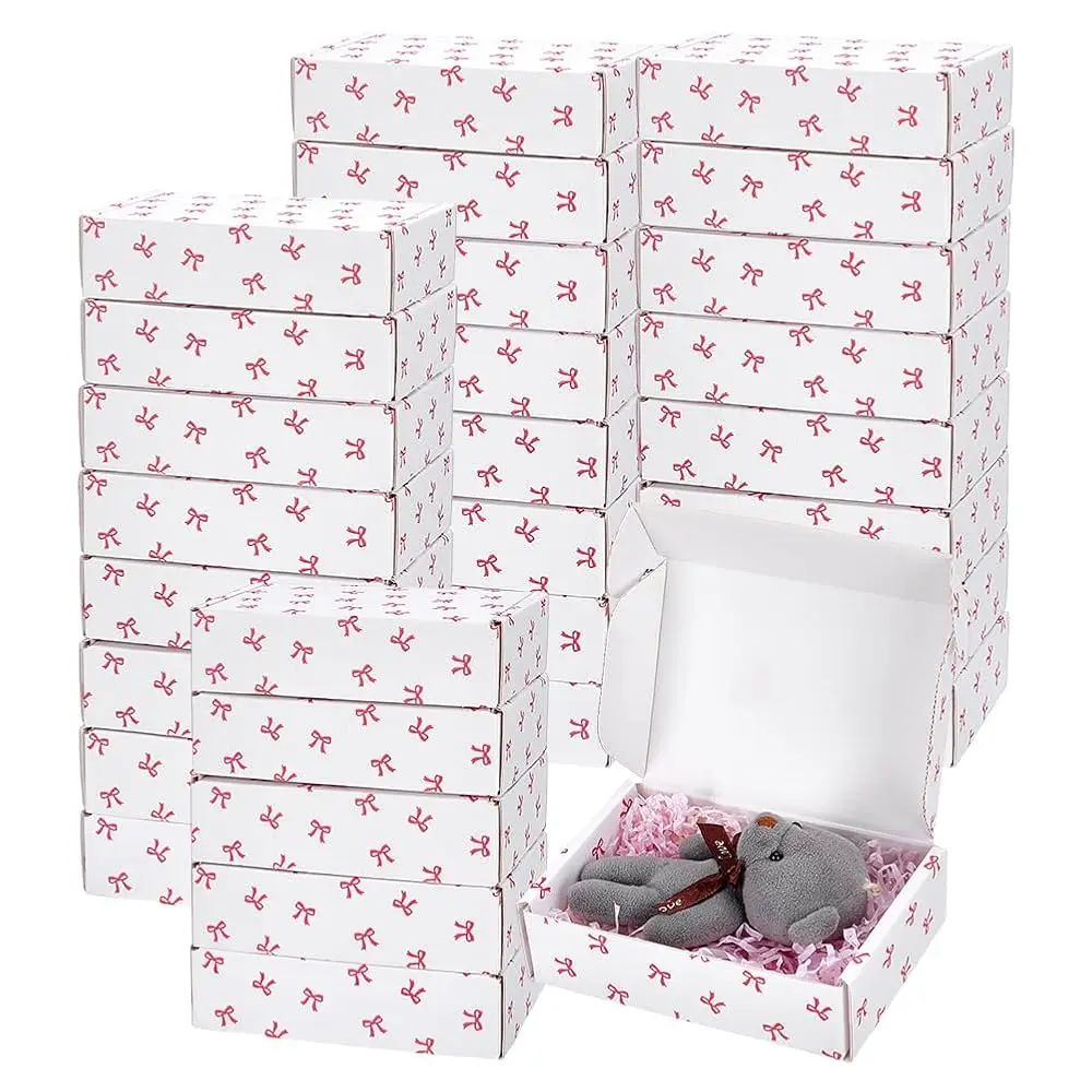 

30pcs Bowknot Printed Gift Box White Cardboard Small Shipping Boxes 5.9x3.9x1.6 inch Mailer Boxes for Mother’s Day Gifts Giv
