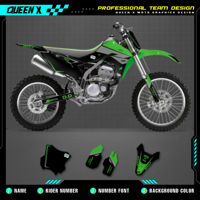 

Queen X MOTOR Custom Team Motorcycle Graphics Decals Stickers Kit For KAWASAKI KLX 300R 2020 2021 2022 2023
