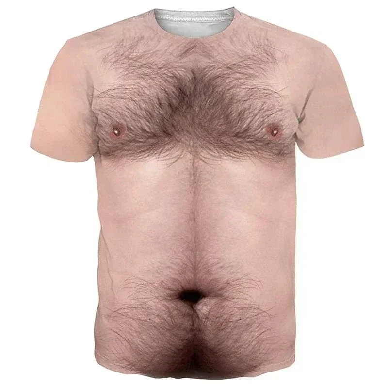 2026 Funny Muscle Body 3D Printed T-shirt Men Designer Clothes Streetwear Short Sleeve Top Tees Ugly Chest Hair T Shirt Clothing