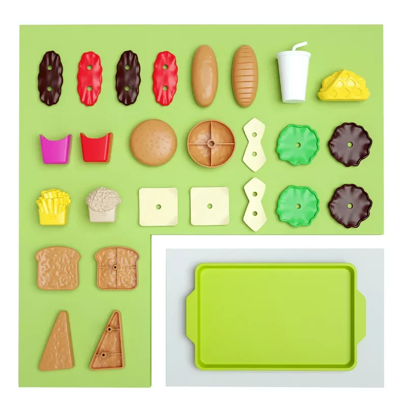 Children's Hamburger Pretend Play Cooking Toys Set, Mini Simulação, Comida, Cozinha, Meninas, Sanduíche, Batatas fritas, Hamburguer, Assembly Game