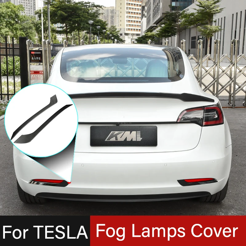 For Tesla 2021 Model 3 Carbon Fiber Texture Car Rear Fog Lamp Covers Stickers Protective Silver Exterior Decorative Accessories