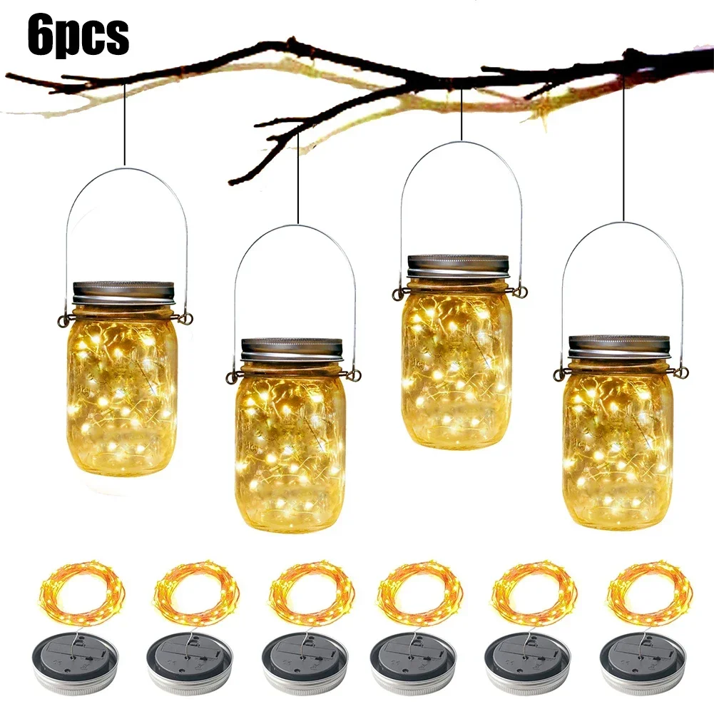 

6PCS Solar Bottle Cap Lights 20 Lights Rainproof Solar Outdoor String Lights Fairy Light Christmas Garland For Garden Party Deco