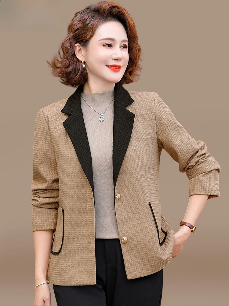 

Модная укороченная куртка в стиле французского шика для женщин среднего возраста, осенне-зимняя верхняя одежда, элегантное женское пальто из полиэстера