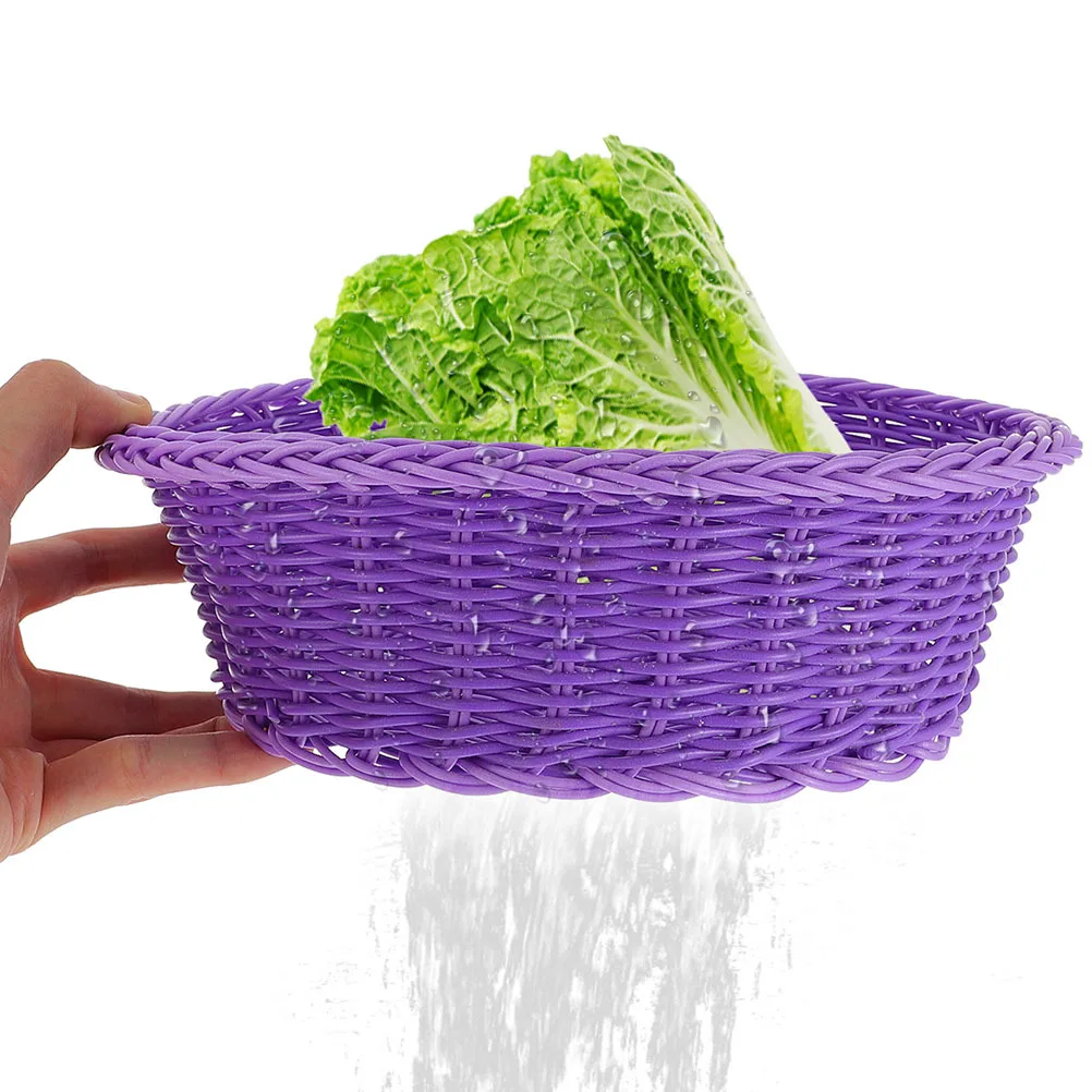 2Pcs Woven Fruit Basket Natural Rattan Imitation Decorative Storage Kitchen Countertop Organizer Storage Basket