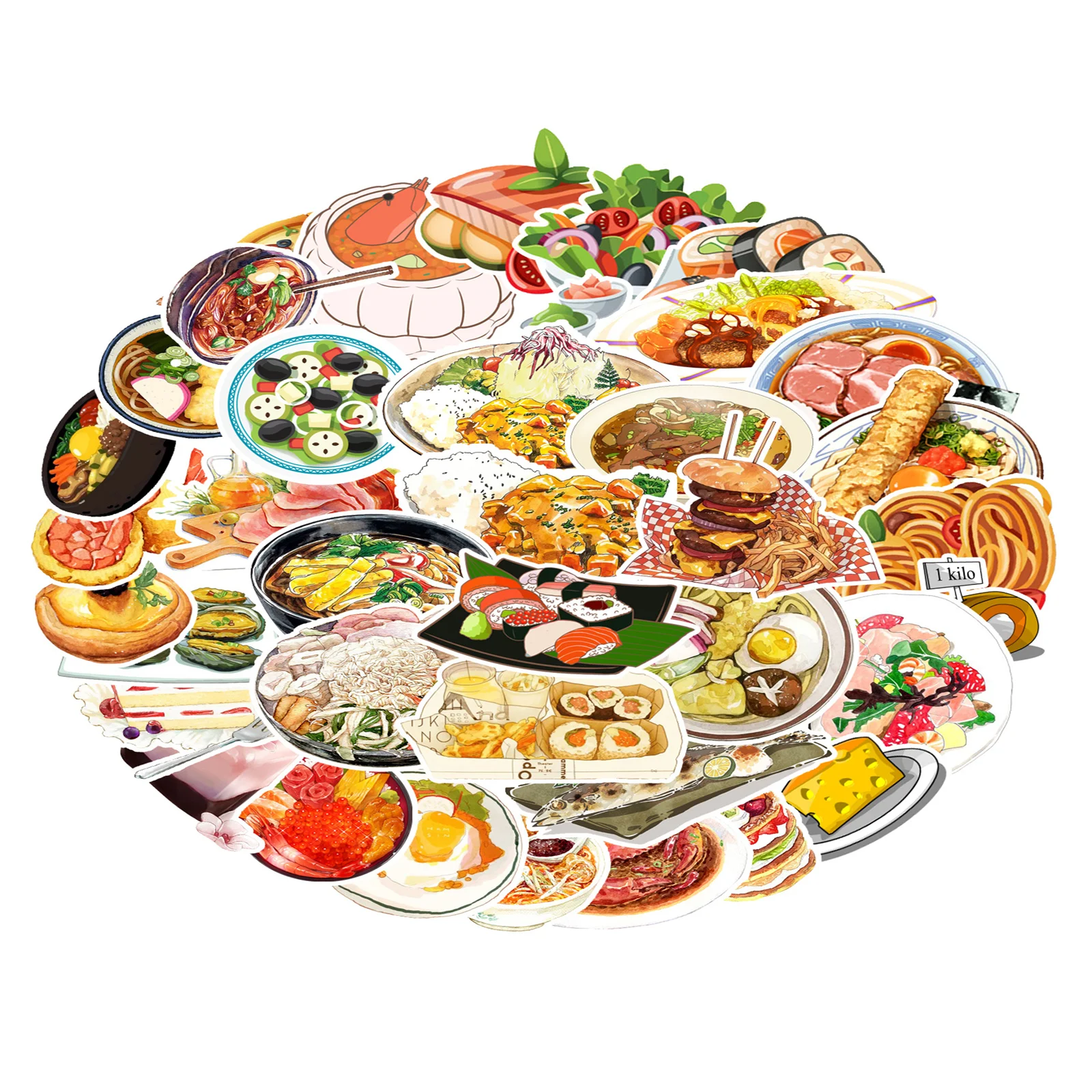 50 cartoon Japanese and Korean food stickers, decorative water cups suitable for laptops, mobile phones and luggage