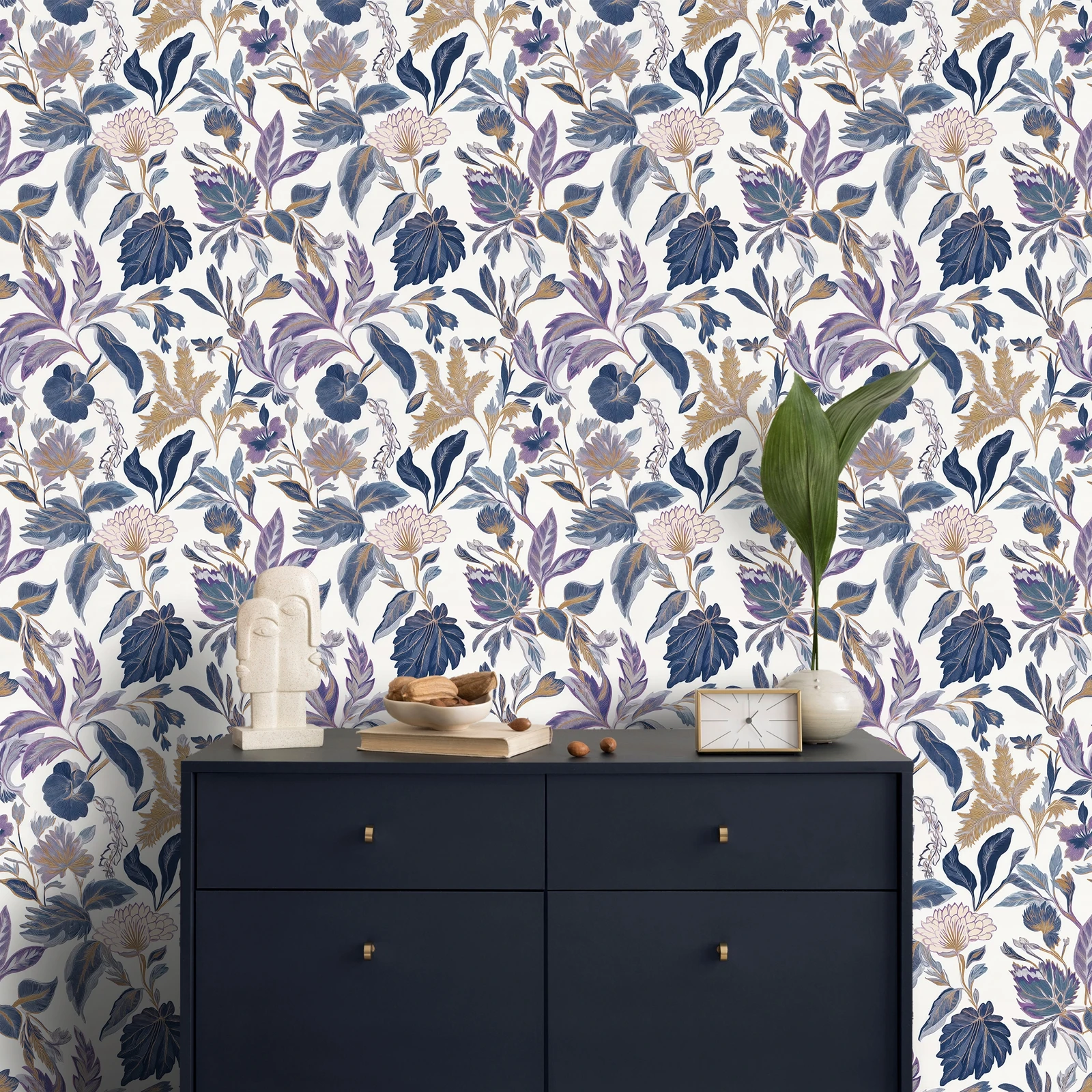

Роскошные цветочные настенные бумаги, самоклеящаяся настенная бумага, синие и фиолетовые цветы, настенная бумага для кухни, современные наклейки на стену комнаты, декор, на заказ