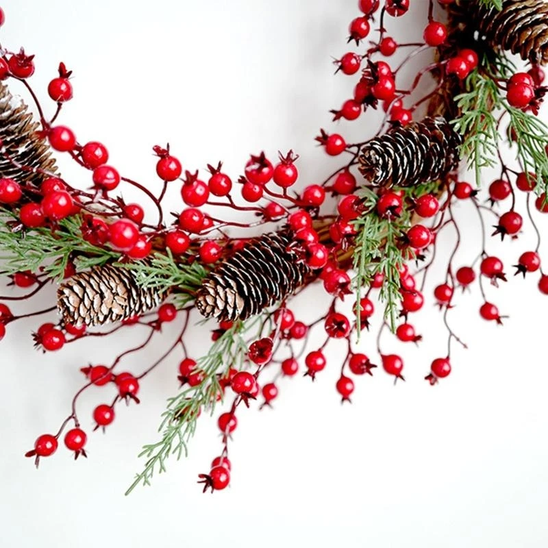 

Artificial Red Berries with Pine Cones Rattan Wreath Fake Greenery Leaves Christmas Halloween Artificial Garland for Front 15UB