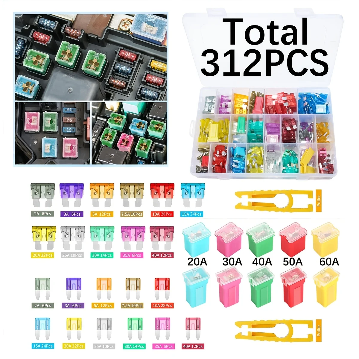 325-teiliges Standard-Autosicherungs-Set, 60 Mini-Flachsicherungen + 60 Standard-Autosicherungen + 60 Mikrosicherungen – Detail 5