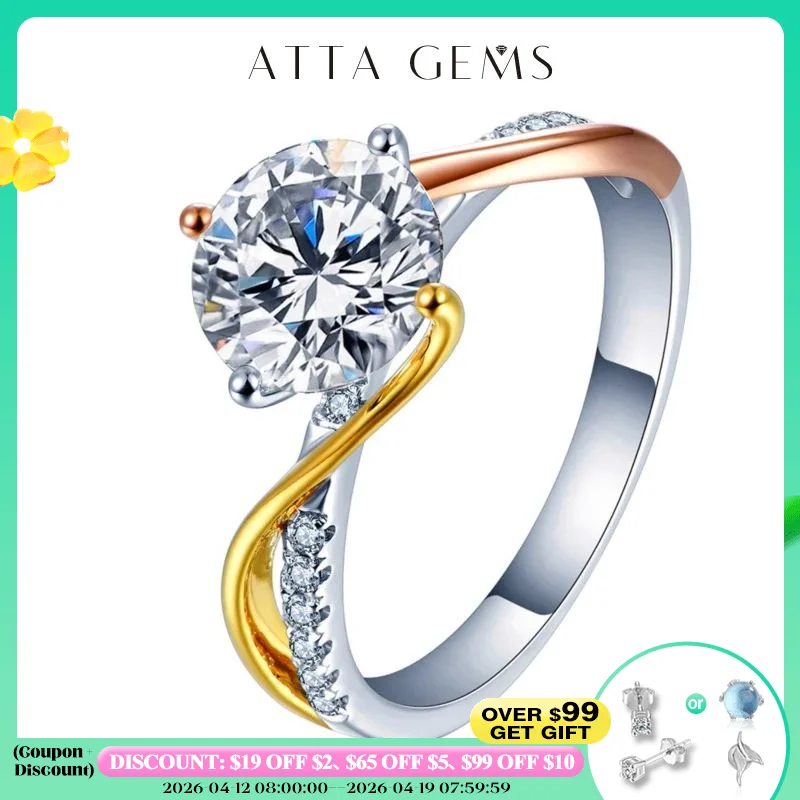 

ATTAGEMS 7.5mm 1.5ct D Color Round 18K White Gold Plated 925 Silver Moissanite Ring Diamond Test Passed Jewelry Gift for Women