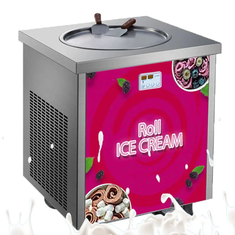 Compact Shaved Ice Machine, Single-Tray Ice Cream Machine, Round Ice Cream Roll Maker with Foot Switch and Defrost (Customized)