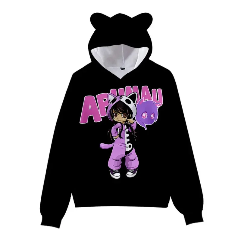Детская толстовка с капюшоном Aphmau Merch для мальчиков и девочек, толстовка в стиле Харадзюку, уличная одежда в стиле хип-хоп, кавайный пуловер с кошачьими ушками, куртка с капюшоном, косплей N22
