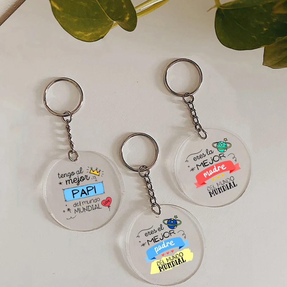 You Are The Best Father/Mother in The World KeyChain Acrylic Car Keyring Transparent Circle Chain Rings The Best Gift To Dad/Mom