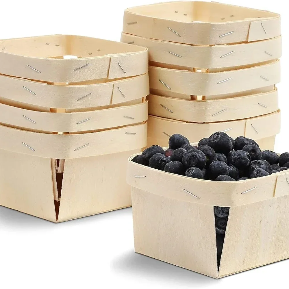 

Wooden Berry Baskets for Picking Fruit, ArtsCrafts and Decoration, 4 Inch Square Airy Wooden Box, Restaurant Storage, 10 Pcs