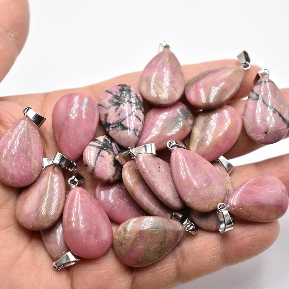 Großhandel 50 Stück/Lot Modische Naturstein-Rhodochrosit-Anhänger in Tropfenform für die Herstellung von Halsketten Kostenloser Versand – Detail 1