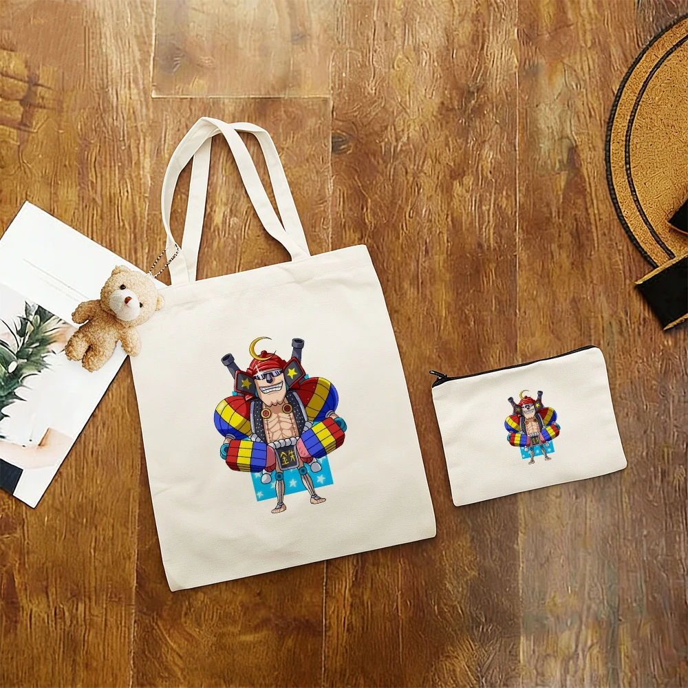 Bolsa de Lona Estilo Samurái, Diseño Crew, Gran Capacidad, Kawaii, 3 Piezas, Cartera, Bolso de Mano Casual para Estudiantes y Compras