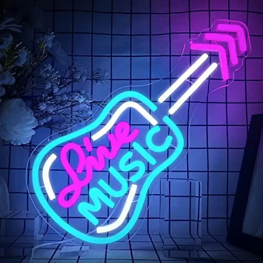 

LED Neon Lights Live Music Neon Sign Guitar Shape For Wall Decor For Bedroom Music Bar Party Decor USB Powered Gift