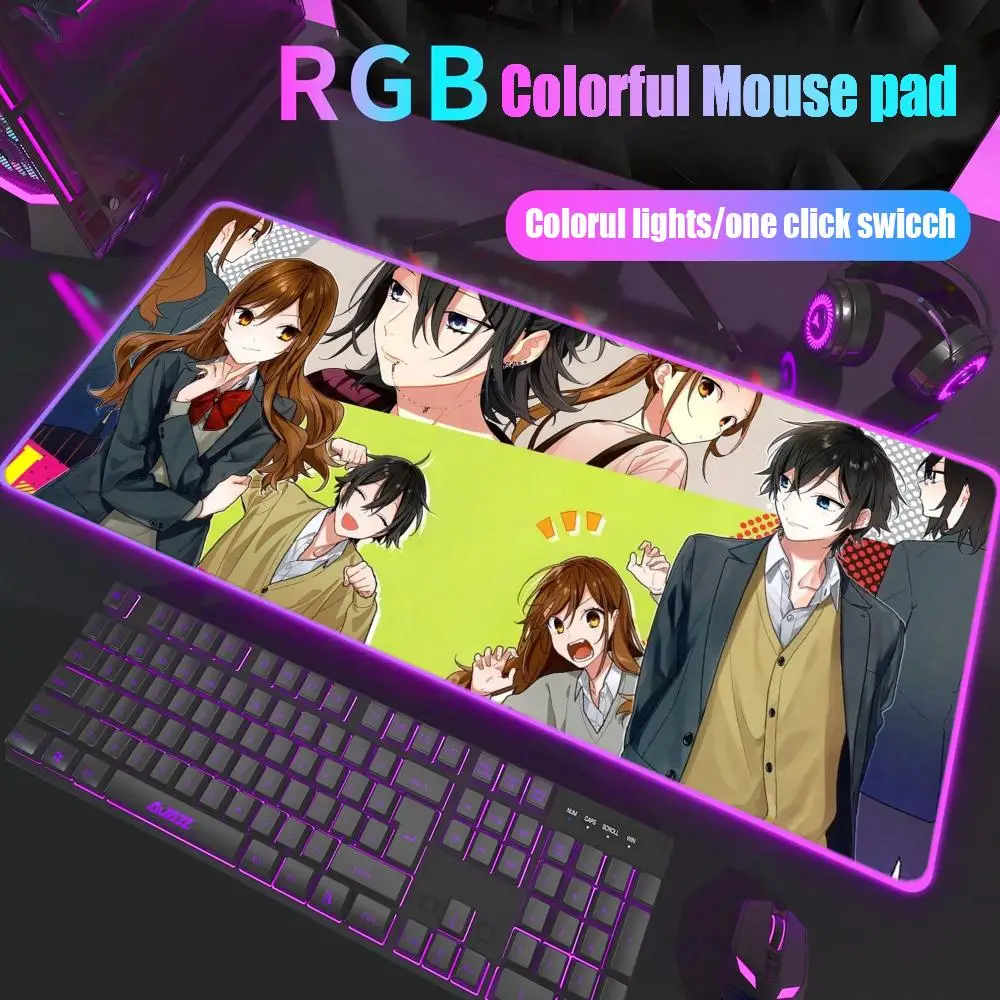 

Коврик для мыши Horimiya, геймерский настольный коврик с RGB-подсветкой, светодиодный коврик для мыши, игровые аксессуары, настольный коврик, большой коврик для мыши с подсветкой