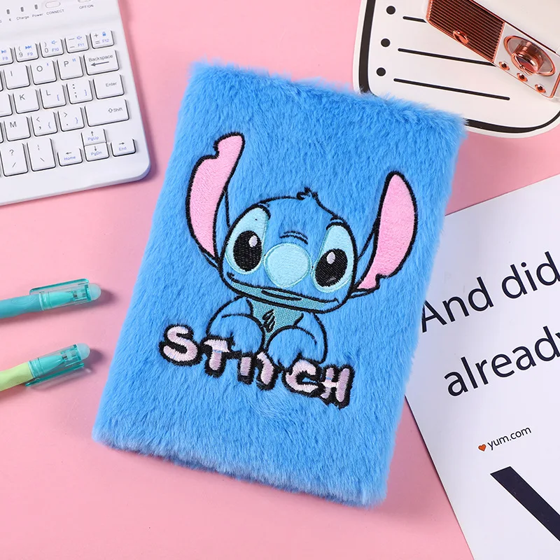 Anime Disney Cute Lilo Stitch Cartoon Plush Portable Notebook Cute Student Plush Notepad Diy Handbook Stationery Gift 14.5x21cm