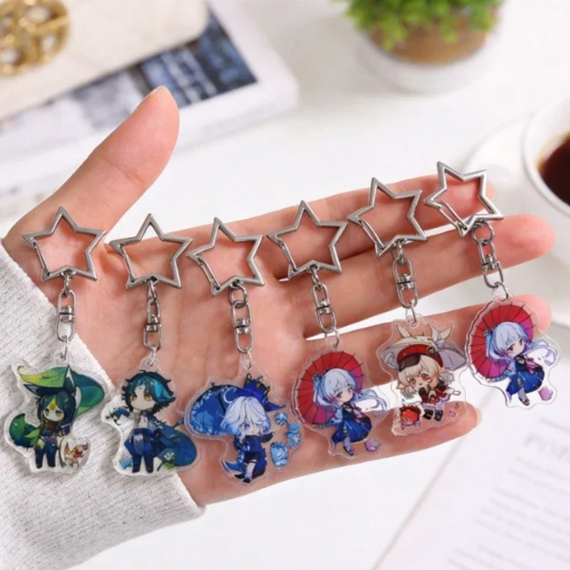 6Pcs/Lot Focalors God of Justice Collectible Keychains Nefer Kabukimono Kamisato Ayaka Klee Premium Acrylic Anime Merch
