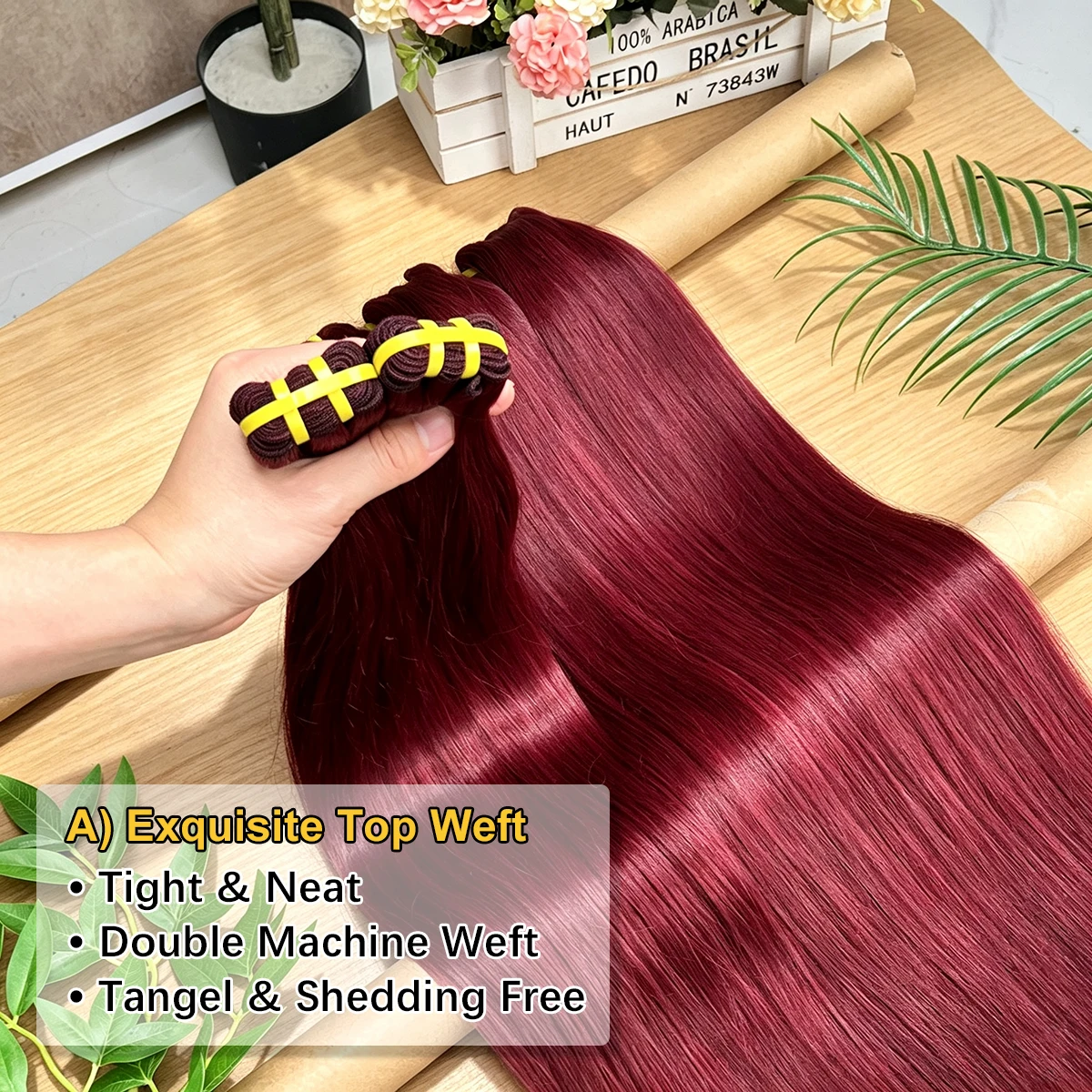 30 Zoll 99J Burgunderrote, glatte Echthaar-Bündel, weinrot, 100 % vietnamesisches, unbehandeltes Haar, gefärbtes Haar zum Einweben für schwarze Frauen. – Detail 3