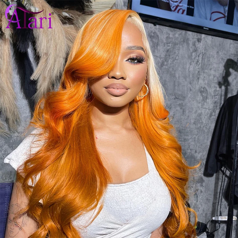 613 Ombre Orange Ginger 13x4 Lace Frontal Human Hair Wigs Transparent 13x6 Lace Front Body Wave Wig for Women Pre Plucked