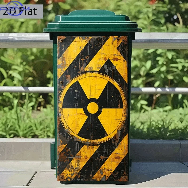 2D Flat Printing 1pc Trash Can Sticker 14.57×32.28inch Radiation Hazard Warning Themed Design Decorative Self-Adhesive Wallpap