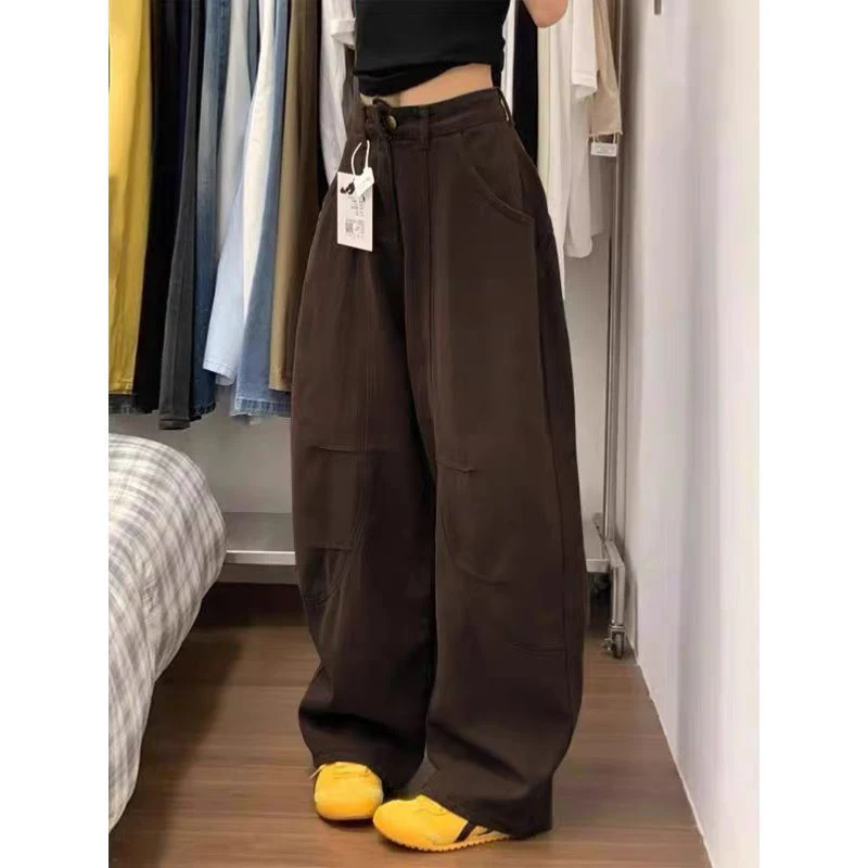Pantalones Cargo para mujer, pantalones coreanos de nailon para las cuatro estaciones, cordones, bolsillos, secado rápido, entrenamiento elástico, versátil, Vintage