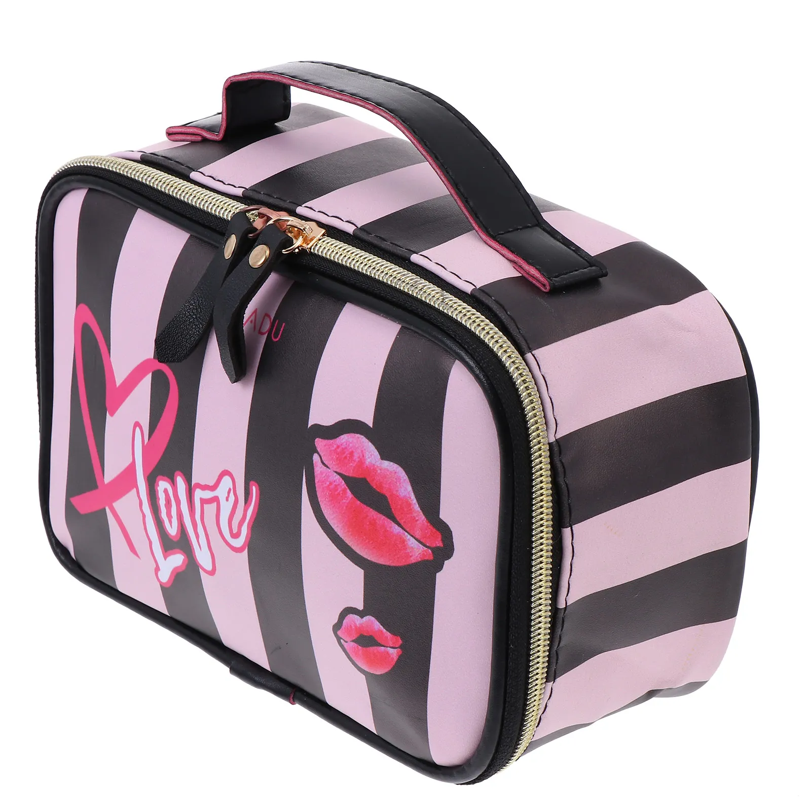 

Striped Pu Storage Lightweight Portable Toiletry Bag For Women Travel Waterproof Washing Bag Small Size Durable Easy