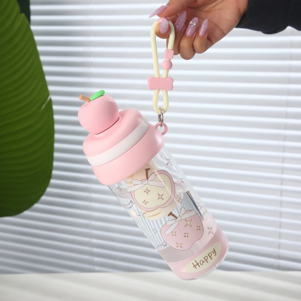 Plastic Student Straw Water Bottle with Filter and Straw Fruit Topper Tea-Water Separator Cup Leak-proof Transparent