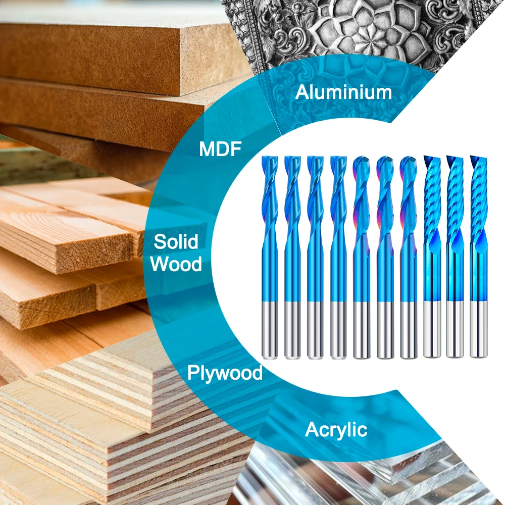 XCAN 10 قطعة نهاية مربعة مطحنة الكرة الأنف كربيد قاطعة المطحنة 1/8 ''CNC راوتر بت فلوت واحد 2 الناي قواطع الخشب أدوات