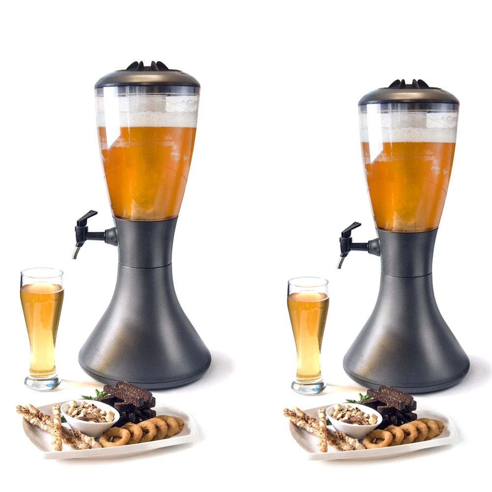 2 Pieces in 1 Carton, Black Beer Dispenser Tower with Big Ice Tube, 4 Liters, High Quality, for Bar Restaurant Party, Men's Gift