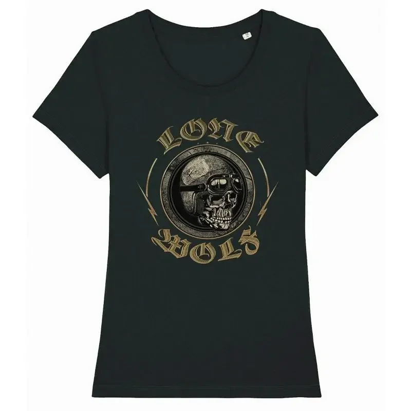 Womens Biker T Shirt Lone Wolf Skulls Motorcycle Bike Motorbike Chopper Ladies