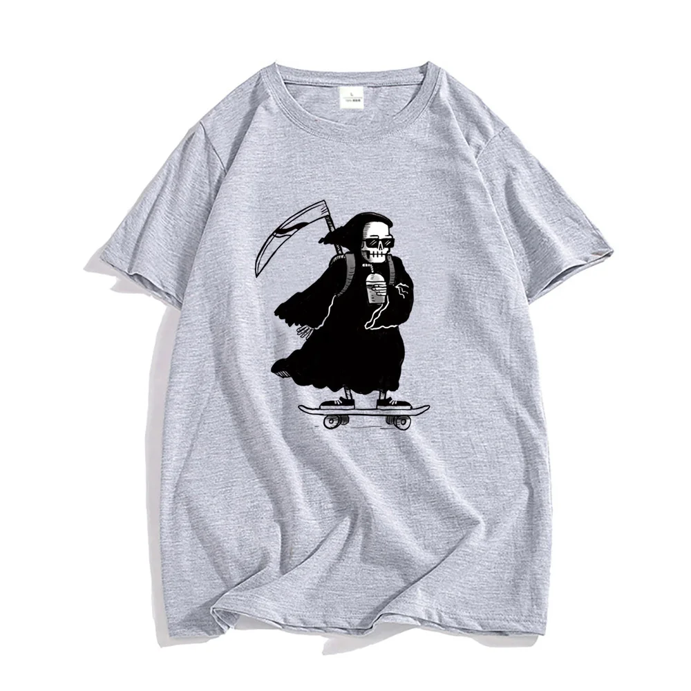 Grim Reaper Skateboard Graphic T Shirt Four Seasons Puro cotone Manica corta Abbigliamento Uomo/donna Hip Hop T-shirt Top larghi