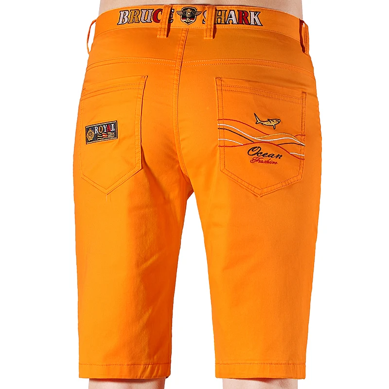 Summer New Men's Shorts Bruce&Shark Zip Thin Cotton Straight Pants Casual Fashion Loose Stretch Men's Trouser Knee Length Orange