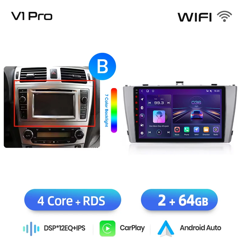 Junsun draadloze CarPlay Android Auto autoradio voor Toyota Avensis Mk3 (T270) 2009-2018 met ingebouwde koelventilator, Android GPS navigatie, multimediaspeler, WiFi, DSP, RDS, BT, SWC, IPS