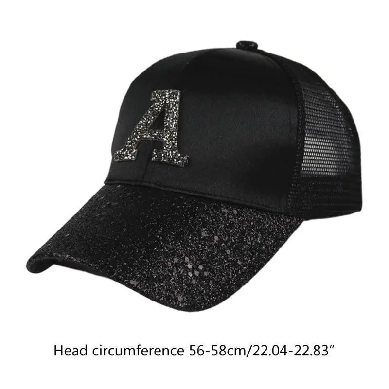 R1WE المرأة الصيف شبكة الظهر بريق الترتر قناع قبعة بيسبول رسالة ديزي التطريز واقية من الشمس الهيب هوب حفلة ل H #6