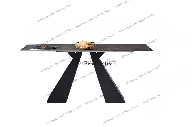 Factory Direct Italian Imported Rock Slab Dining Table Telescopic Modern Simple Light Luxury Household Induction Cooker Bright D