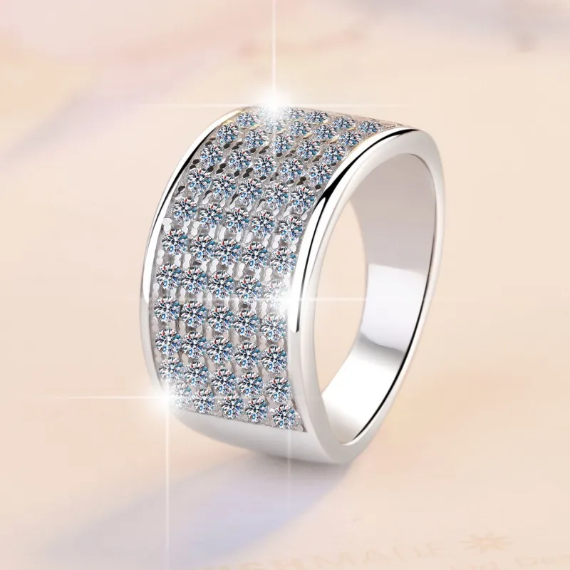 

Starry Sky Wide Band Ring Women's PT950 Platinum 1.3Ct Moissanite - Full-stone sparkle, wide-band luxury