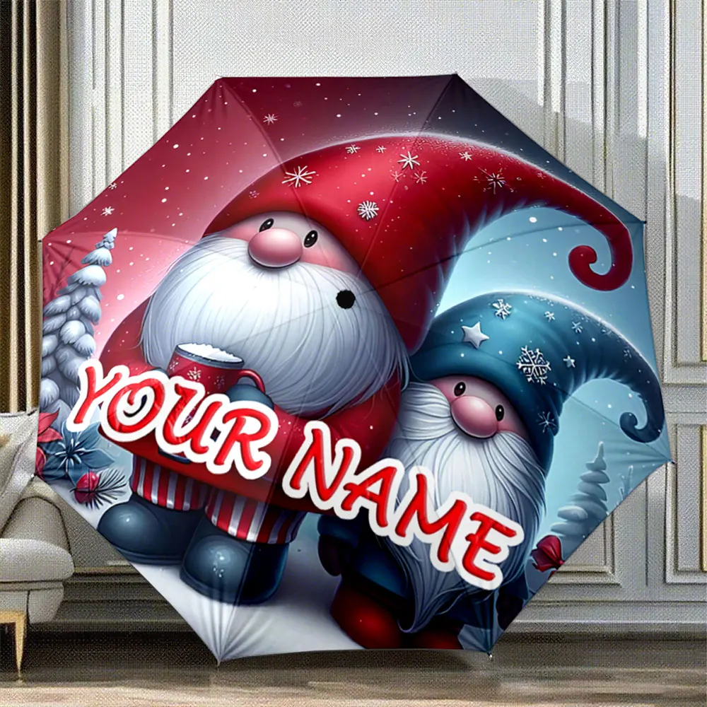 Custom Name Umbrella "Christmas Gnomes Design Umbrella for Holiday Season Gift" Portable Folding Umbrella,Christmas Gift