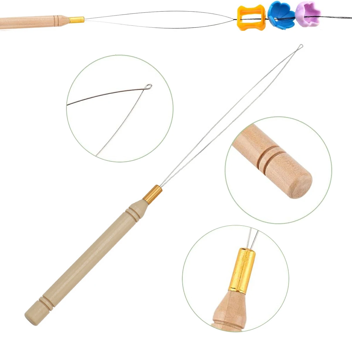 

1PC Hair Extension Tools Hook Pulling Tools Wooden Loop Needle Threader Micro Rings Beads Applicator Wire Loop Tool