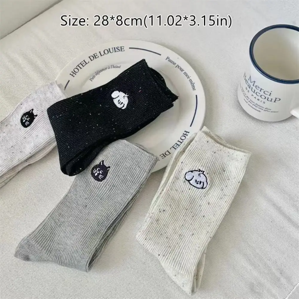 Cat Embroidered Socks Animal Pattern Breathable Mid Tube Socks for Women Girls Stockings